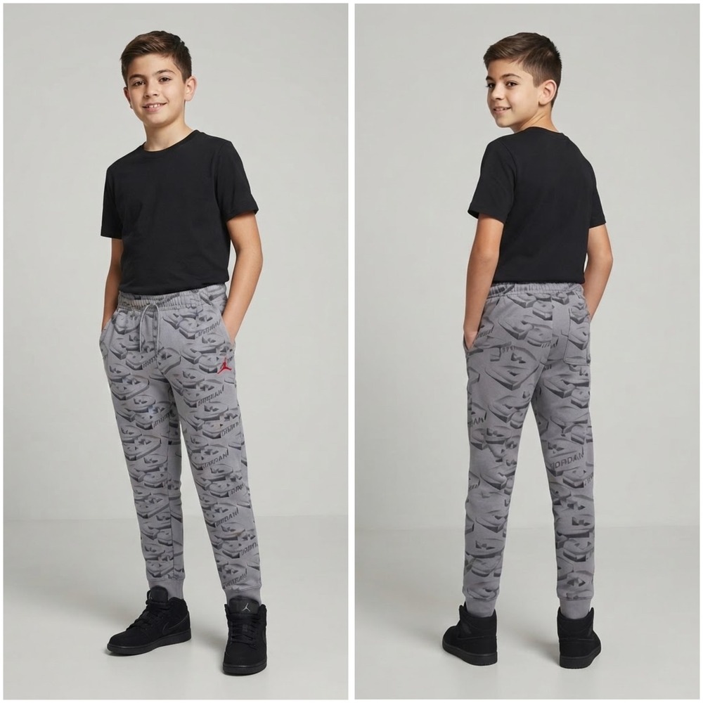 Nike Air Jordan Boys Fleece Jogger Sweatpants Gray Allover Print Size XL 13-15